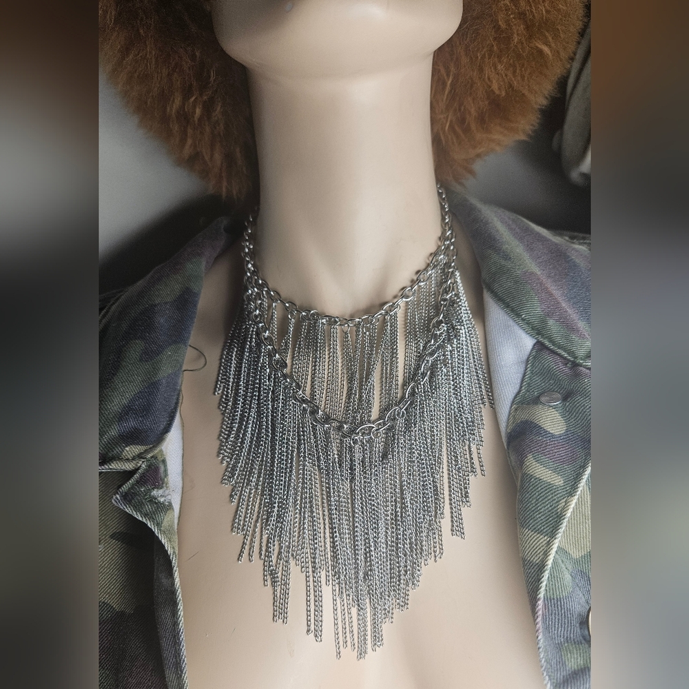 Elegant Vintage Silver Multi Metal Fringe Necklace